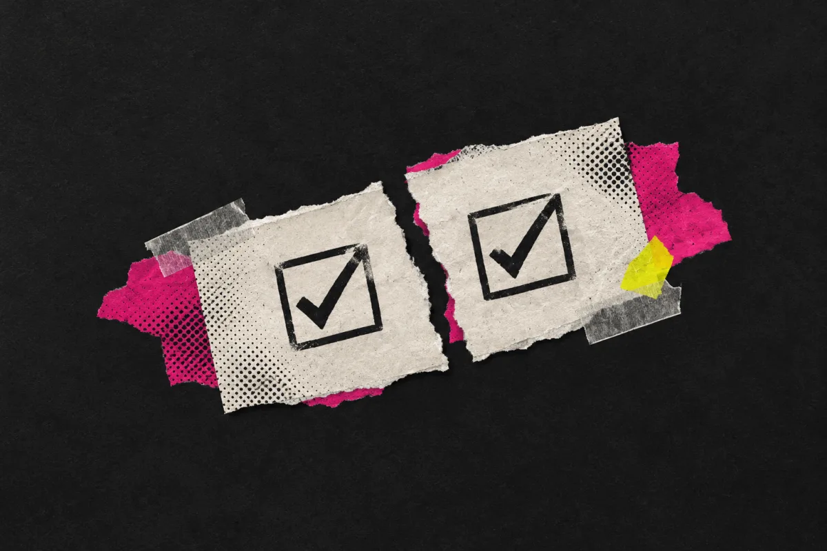 One ballot torn in two, each half with a different box ticked